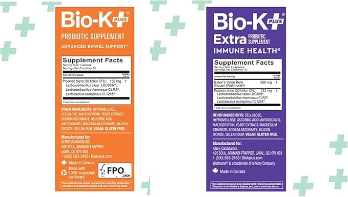 Bio K+ Vegan Probiotic Bundle – Immune Health w/Wellmune 25B CFU (60 Caps) + Advanced Bowel Support 50B CFU (20 Caps) 2 Products for Gut Immunity &amp Digestive Balance Delayed Release