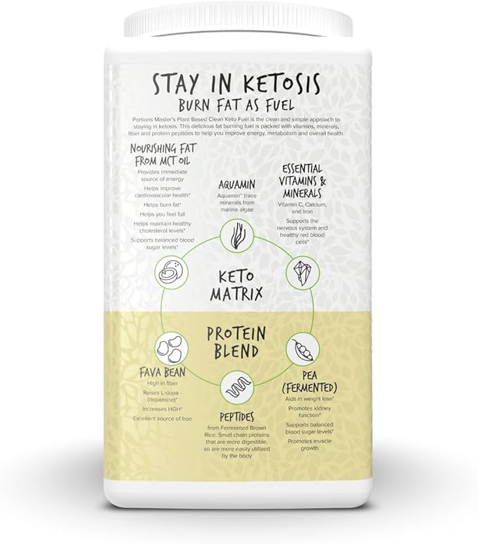 Portions Master Keto Body Protein Peptides Low Carb Keto Protein Powder with MCT Oil Peptides Fiber Vitamins Minerals (720g Vanilla Cream)