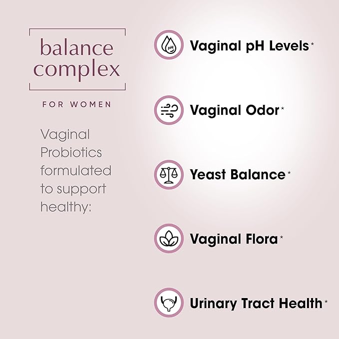 Balance Complex 17-in-1 Vaginal Health 100 Billion Probiotics for Women pH Balance with Cranberry &amp D-Mannose | Promote Urinary Tract Health for Vaginal Odor &amp Vaginal Flora 60 Capsules (Pack