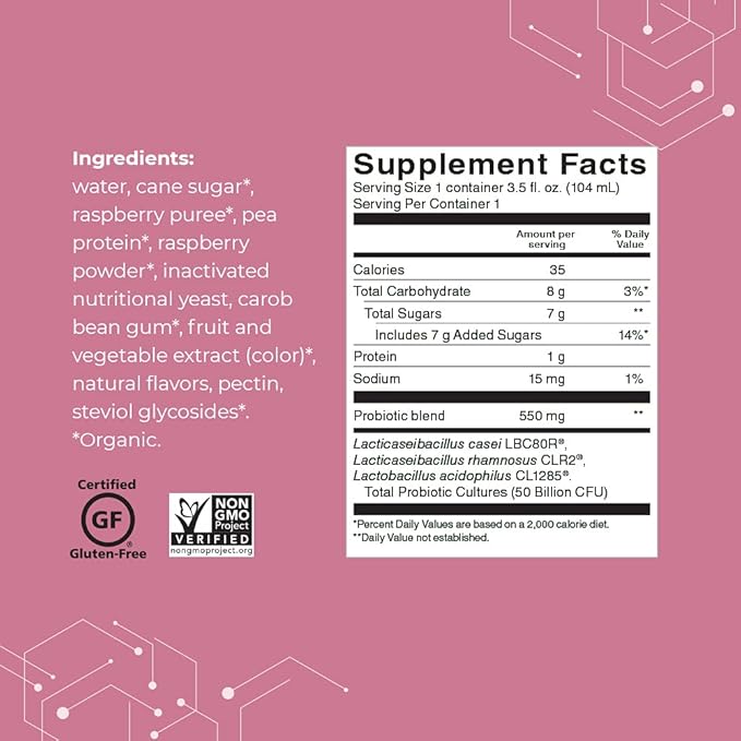 Bio-K Plus Organic Raspberry Fermented Pea Probiotic 6 Pack 3.5 Fz