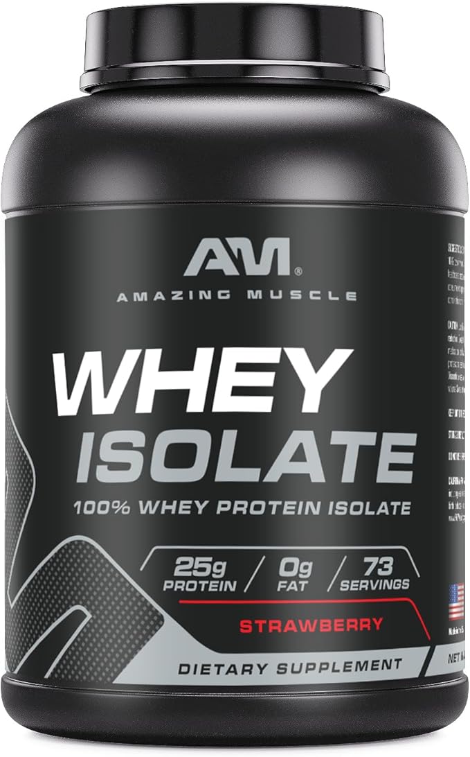 Amazing Muscle Whey Protein Isolate Powder | 25 Grams Protein Per Serving | 100% Whey Isolate | Zero Fat | Made in USA (5 LB Strawberry)