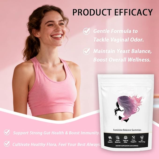 Feminine Balance Gummies for Women - Vegan Pineapple Flavor Gummy Supplement Supports Vaginal pH &amp Healthy Flora 60 Count for 30 Day Supply