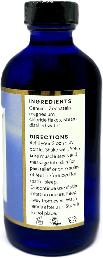 Magnesium Spray Refill Scalar Energy Infused Pure and Organic Made in USA Glass Packaging (8 oz Refill)