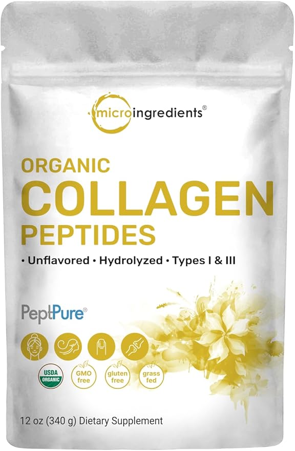 Micro Ingredients Vitamin D3 10000 iu + K2 200 mcg Coconut Oil Softgels &amp Organic Collagen Peptides Powder Bundle 2 Pack | Essential Sunshine Vitamins | Hydrolyzed Type I &amp III Bovine Collagen