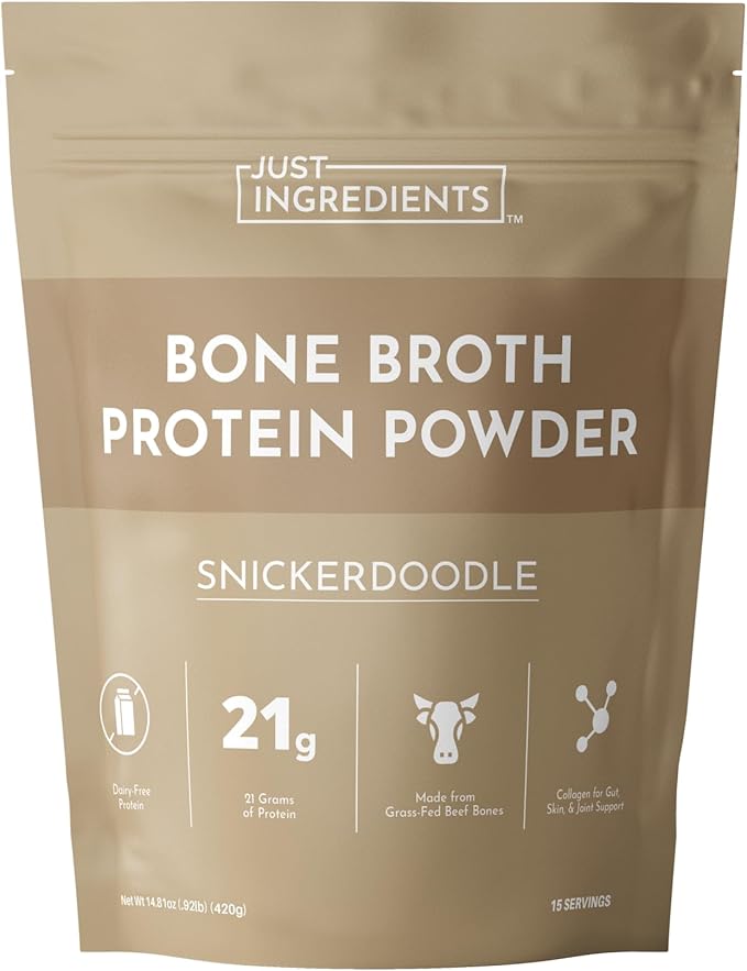 Bone Broth Protein Powder – Snickerdoodle | 15 Servings | 21g Grass-Fed Protein per Serving | Dairy-Free | Collagen for Gut Skin &amp Joint Support | Made with Real Food Ingredients