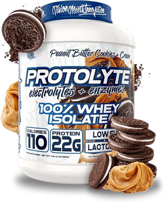 VMI Sports | ProtoLyte Whey Isolate Protein Powder | Low Calorie Whey for Weight Loss and Muscle Gain | Digestive Enzymes | Non-GMO (4.6 lb Peanut Butter Cookies and Cream)