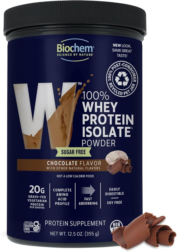 Biochem 100% Whey Sugar-Free Chocolate 20g 12.5oz Certified Vegetarian Gluten Free Non-GMO Tested Keto Friendly Grass-Fed