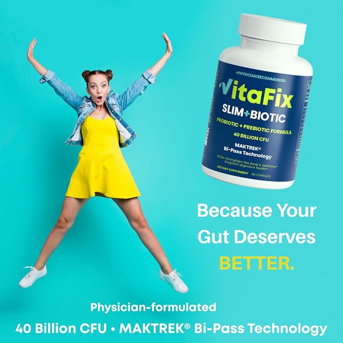Probiotic &amp Prebiotic SlimBiotic Synbiotic – 40 Billion CFU with MAKTREK® Bi-Pass Tech Helps Gut Health &amp Digestion Regularity Bloat Immune &amp Weight Loss For Women and Men (60 Ct) Glu