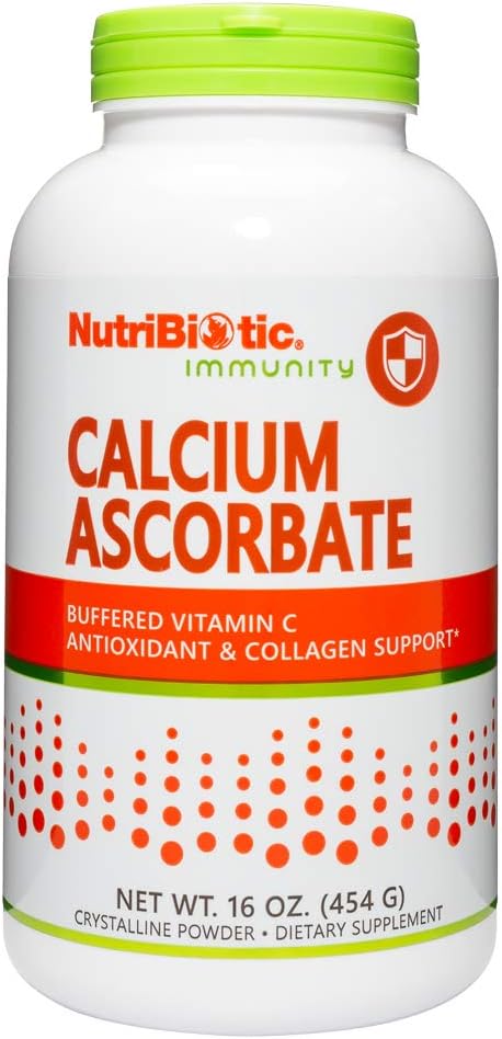 NutriBiotic - Calcium Ascorbate Vitamin C Powder 16 Oz | Essential Antioxidant &amp Collagen Supplement Buffered with Calcium | Non-Acidic &amp Easier on Digestion Than Ascorbic Acid | Gluten &amp
