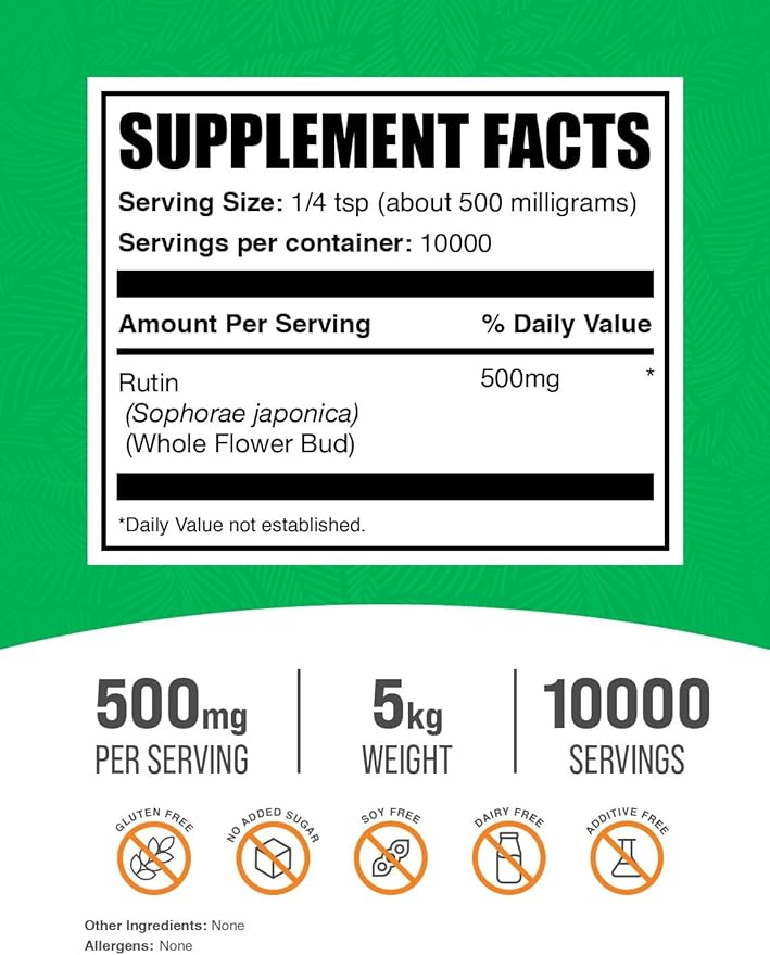 BulkSupplements.com Rutin Powder - from Sophora Japonica Rutin Supplement Rutin 500mg - Antioxidants Source Soy Free 500mg per Serving 5kg (11 lbs) (Pack of 5)