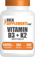 BulkSupplements.com Vitamin D3 50000IU + Vitamin K2 200mcg Softgels - 365 Count (Pack of 1)