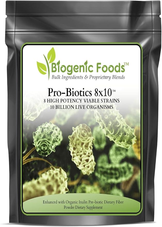 ProBiotics 8x10 with Fiber - Organic Powder 8 Strains of 10 Billion Live Organisms per Serving 30 SRV