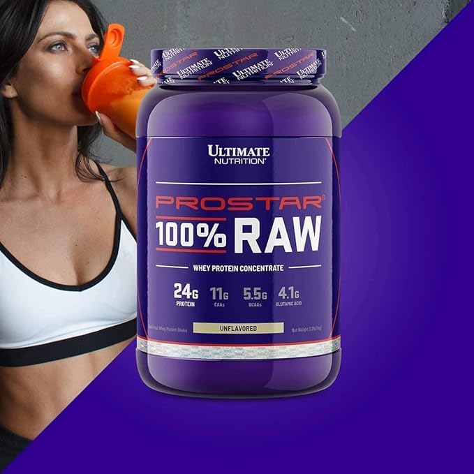 Ultimate Nutrition RAW Whey Protein Concentrate Powder with No Added Ingredients or Flavors – 24 Grams of Protein Per Serving with 5.5 Grams of BCAAs 2.2 Pounds Unflavored
