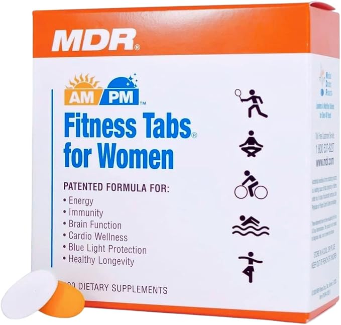 MDR Fitness Tabs Patented AM/PM Multivitamin for Women – Doctor Formulated Daily Supplement Supporting Energy ATP &amp NAD Production Fitness Immunity &amp Healthy Aging – Gluten Free – 2 Month S