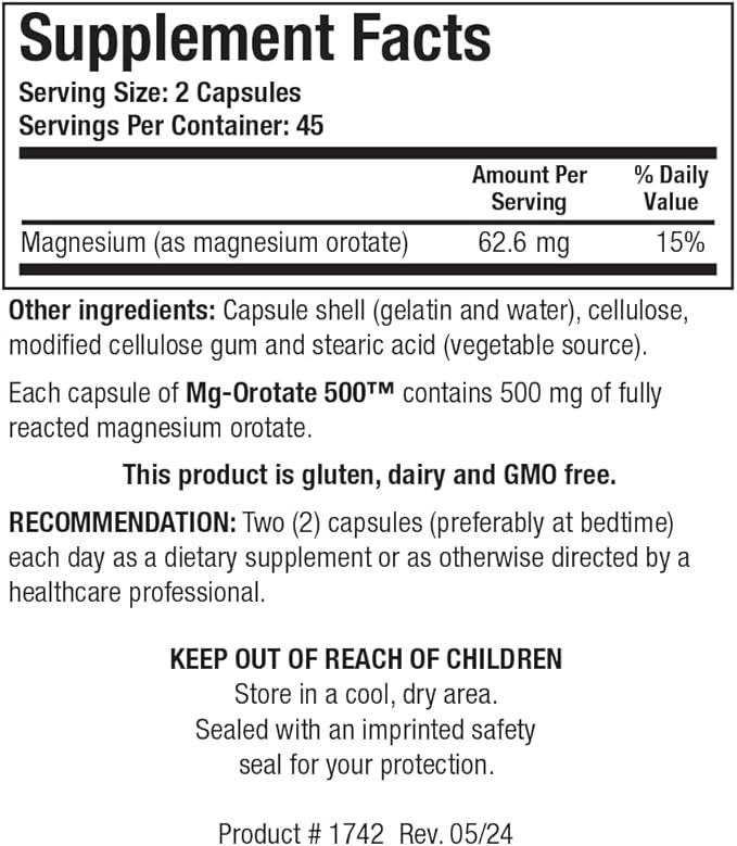 Biotics Research Mg Orotate 500mg™ Magnesium Orotate - 2 Capsules per Serving (1000mg) - Cardiovascular Support Heart Health Overall Relaxation Improves Sleep and Muscle Relaxation - 90 Caps