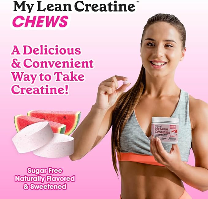 Fit &amp Lean Creatine for Women My Lean Creatine Chewable Tablets Creatine Monohydrate with GAA Muscle Performance Cognitive Function No Bloating Reduced Water Retention Watermelon 30 Servin