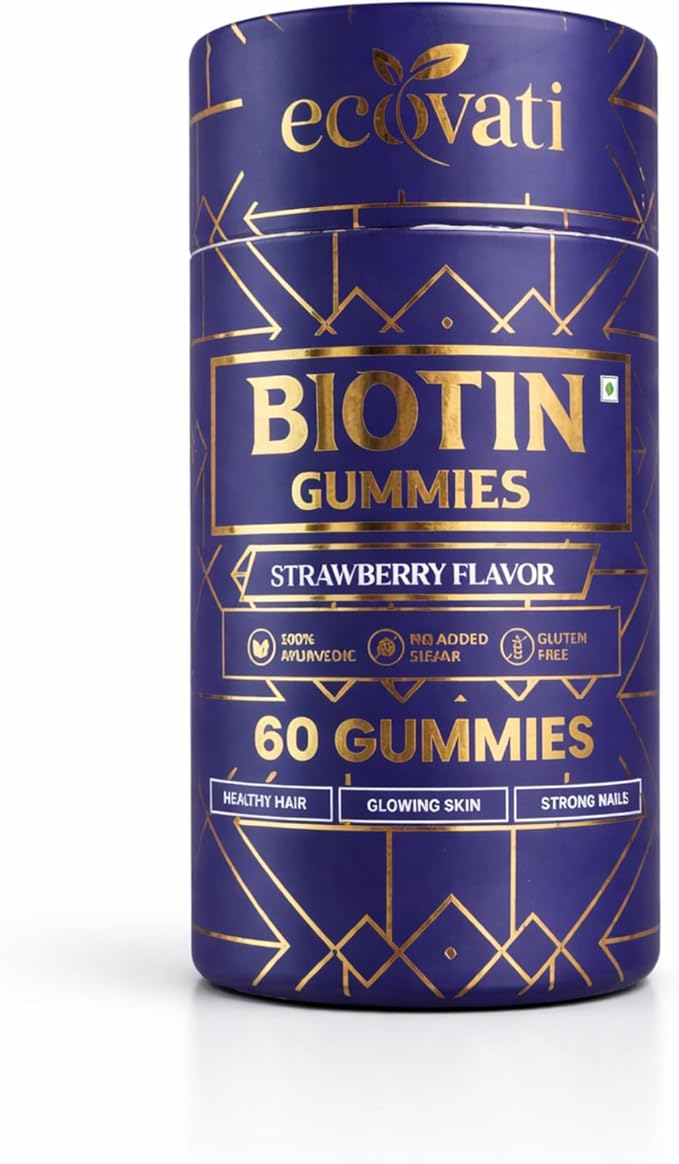 Biotin Gummies for Hair Strawberry Flavor 60 Count with Vitamin A C E Fibre and Zinc No Added Sugar 100% Vegan Gluten Free