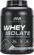 Amazing Muscle Whey Protein Isolate Powder | 25 Grams Protein Per Serving | 100% Whey Isolate | Zero Fat | Made in USA (5 LB Cookies &amp Cream)