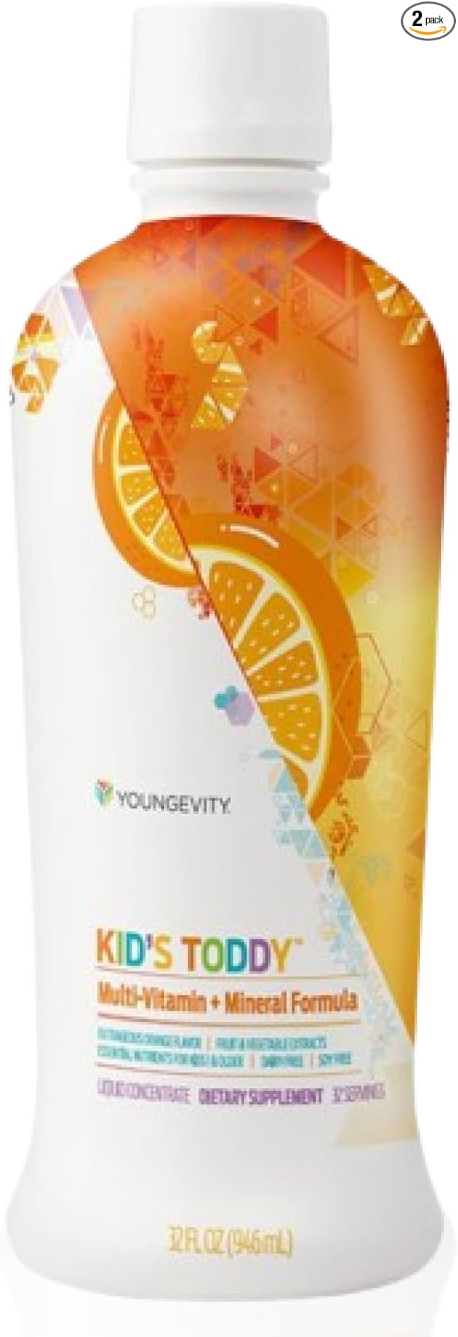 Youngevity Kid's Toddy™ - Mega Multivitamin for Kids &amp Children Age 2+ - 14 Vitamins 10 Minerals Phytonutrient Blend - Highly Absorbable - Great Tasting Orange 32 Fl Oz (Pack of 2)