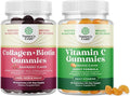 Bundle of Hair Skin and Nails Gummies - Extra Strength Biotin and Collagen 10000mcg per Serving and Chewable Vitamin C Gummies - Halal Ascorbic Acid Immune Booster &amp Natural Cold Remedy for Adults