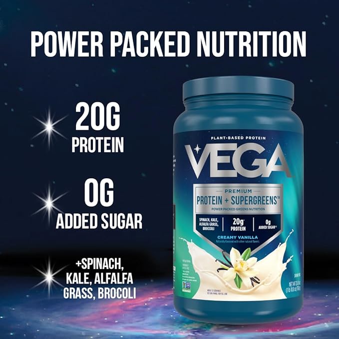 Vega Protein + Supergreens - 20g Plant-Based Protein Chocolate 25 Servings Real Greens &amp Veggies Vegan Keto 0g Added Sugar Non-GMO 1.8lbs (Packaging May Vary) (Pack of 12)