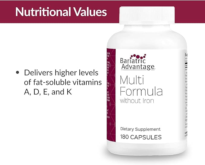 Bariatric Advantage Multi Formula without Iron High Potency Daily Multivitamin for Bariatric Surgery Patients with 22 Essential Vitamins and Nutrients - 180 Capsules