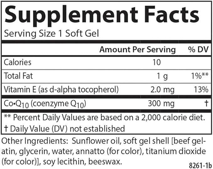 Carlson - Co-Q10 Co-Enzyme Q10 300 mg Energy Production &amp Heart Function 60 Softgels