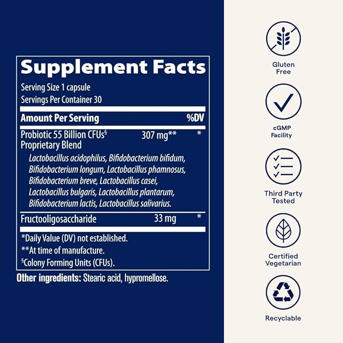 Trace Minerals Probiotic 55 Billion - High-Potency Probiotic for Small &amp Large Intestine Support - Age-Related Gut Support - Delayed Release Technology - Gluten-Free - 30 Count (30 Servings)