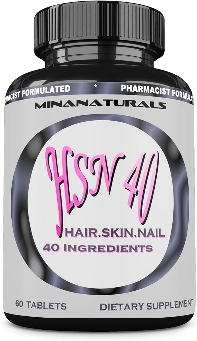 HSN 40 Hair Skin and Nails Growth Vitamins for Women. Biotin 10000 mcg Keratin Collagen for Thicker Stronger Hair. Tight Smooth and Soft Skin. Healthy Nails.