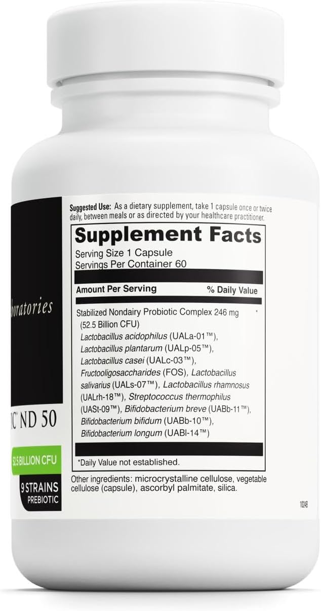 DAVINCI Labs Mega Probiotic ND 50 - Non-Dairy Probiotic Supplement with Prebiotic Fiber - Digestive &amp Immune Health Support* - Gut Support with Beneficial Bacteria* - 60 Vegetarian Capsules
