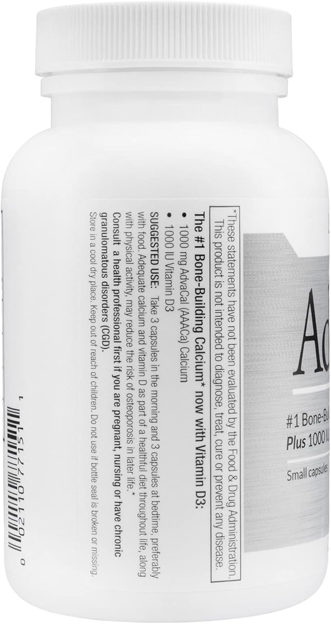 Lane Innovative - AdvaCAL 1000 Advanced Calcium Supplement Easy to Swallow Extra Small Capsule Supports Increased Bone Density (50 Servings)