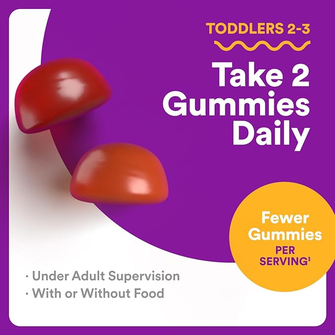 SmartyPants Toddler Multivitamin Gummies Omega 3 (DHA/EPA) Vitamins D3 C Vitamin B12 B6 A K &amp Zinc Biotin Gluten Free Three Fruit Flavors 120 Count (60 Day Supply)