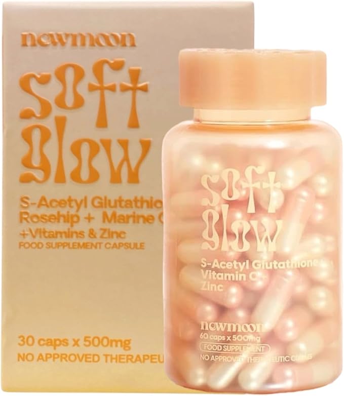 New Moon by Dear Face Soft Glow – S-Acetyl Glutathione + Rosehip + Marine Collagen + Vitamins &amp Zinc – Food Supplement - 60 Capsules