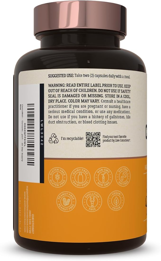 Live Conscious CurcuWell - Curcumin and Boswellia Blend | Maximum Strength Joint Body and Cognitive Support - 60 Day Supply (2-Pack)