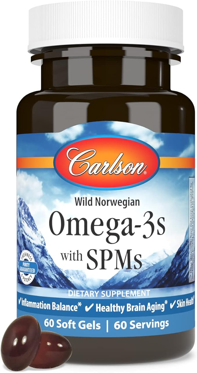 Carlson - Omega-3s with SPMs Phospholipid Omega-3s Pro-Resolving Mediators (PRMs) Healthy Brain Aging Cellular Support 60 Soft Gels