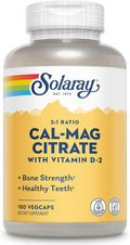 Solaray Calcium Magnesium Citrate 2:1 Ratio - Calcium Supplements for Women and Men w/Magnesium and Vitamin D 2 - Bone Health Muscle and Nerve Support - Vegan 60-Day Guarantee 30 Serv 180 VegCaps