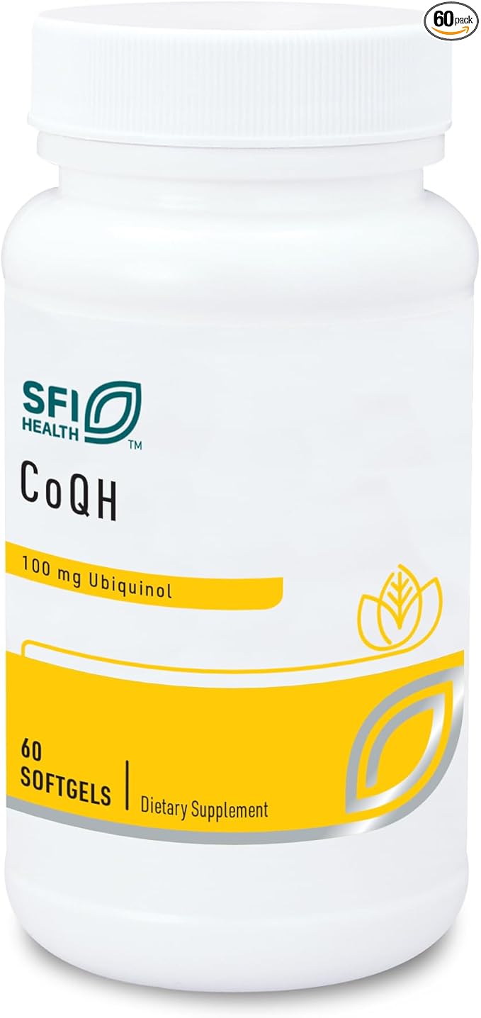 Klaire Labs SFI Health CoQH - Hypoallergenic 100 Milligrams Reduced Coenzyme Q10 as Ubiquinol Solubilized in D-Limonene Oil for Mitochondrial Support (60 Softgels)