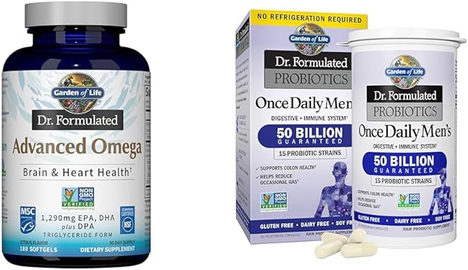 Garden of Life Dr. Formulated Advanced Omega Fish Oil 1290mg EPA + Probiotics for Men 50 Billion CFU Digestive &amp Immune Support