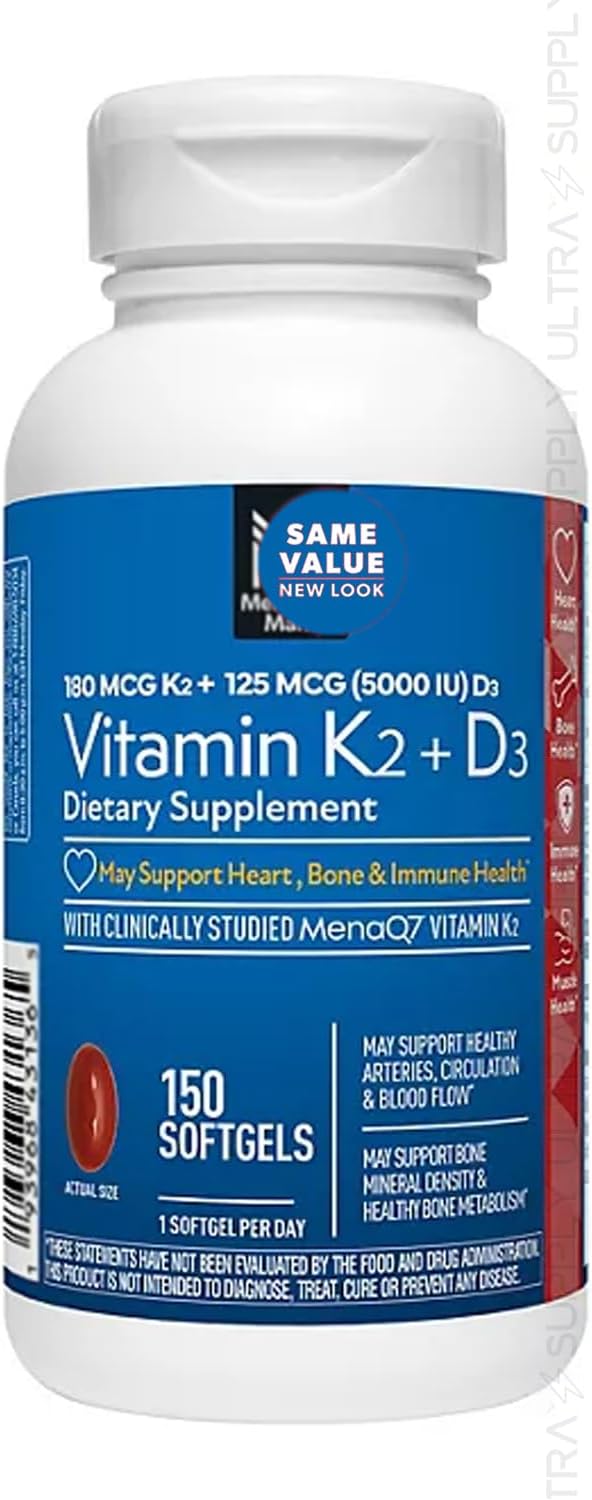 Members Mark Vitamin K2 + D3 (150 Count.) Softgels 180 mcg &amp 125 mcg (5000 IU) | Bone Heart &amp Immune Health Support with MenaQ7 MK-7