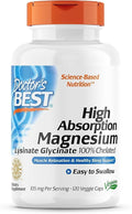 Doctor's Best High Absorption Magnesium Glycinate Lysinate 100% Chelated Non-GMO Vegan 120 Veggie Capsule (Pack of 1)