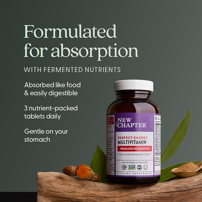 New Chapter Energy Supplement - Perfect Energy Multivitamin for Balanced Energy + Stress Support with B Vitamins + Vitamin D3 + Organic Non-GMO Ingredients - 96 ct