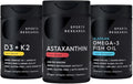 Sports Research® Antioxidant Support Pack w/Triple Strength Vegan Astaxanthin Supplement from Algae Omega-3 Fish Oil 1250mg and Vitamin D3 5000iu &amp Mk7 Vitamin K2 with Coconut MCT Oil