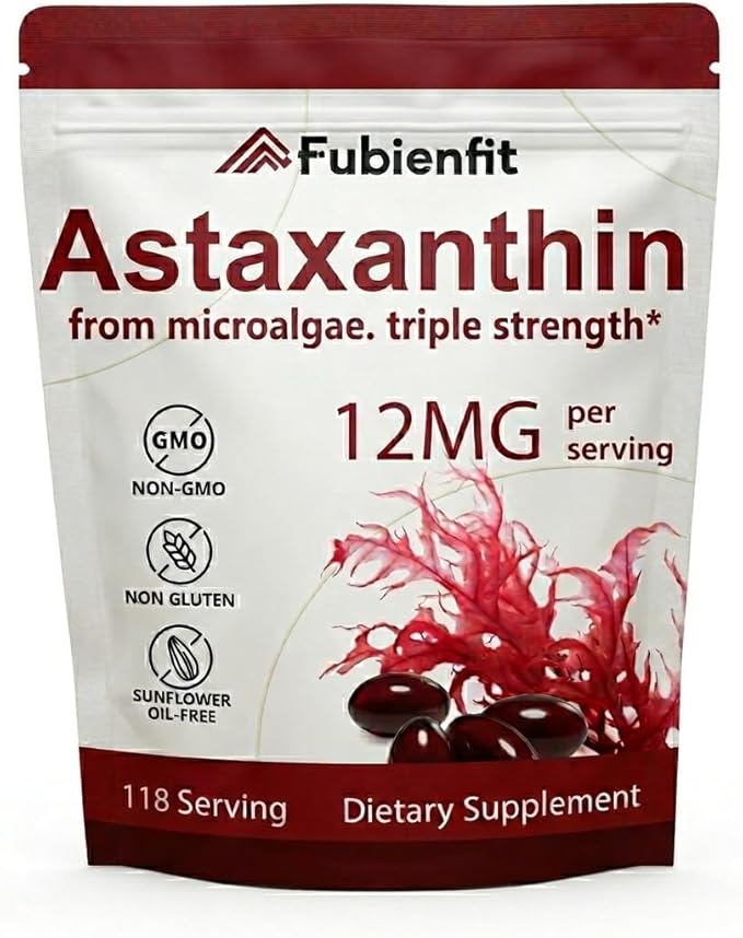 Astaxanthin 12mg Softgels - Plant-Based Antioxidant Supplement for Skin &amp Eye Health - Non-GMO &amp Gluten-Free 118 Count