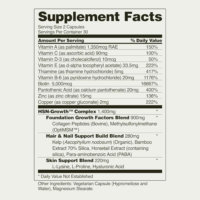 Snap Supplements Hair Skin and Nails Vitamins Support Hair Growth Nourish Skin and Nails with Biotin Collagen Kelp Bamboo and Other Vitamins Radiant Skin Strong Hair and Nails 60 Capsules