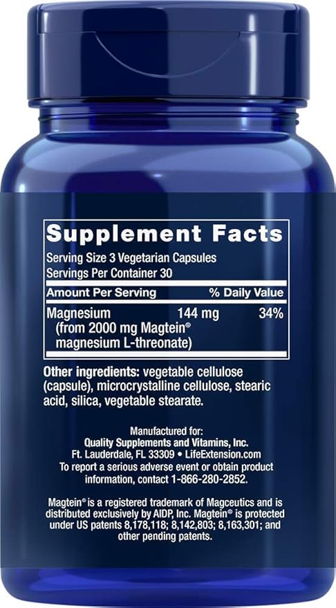 Life Extension Neuro-mag Magnesium L-threonate Dietary Supplements 90 Count (Pack of 2) Capsules