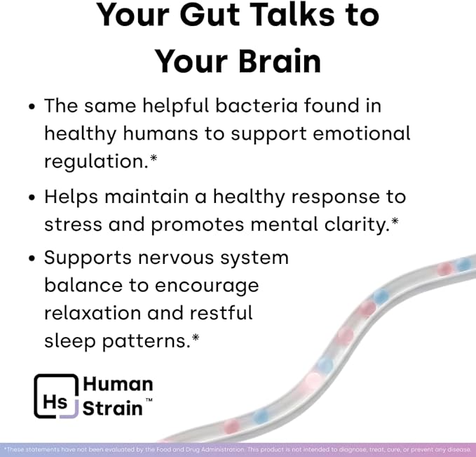 Human Strain Bifidobacterium Longum Probiotic | Gut-Brain Axis Support for Stress Resilience Mood Balance &amp Sleep | Clinically Studied Synbiotic | 30ct (30 Day Supply)