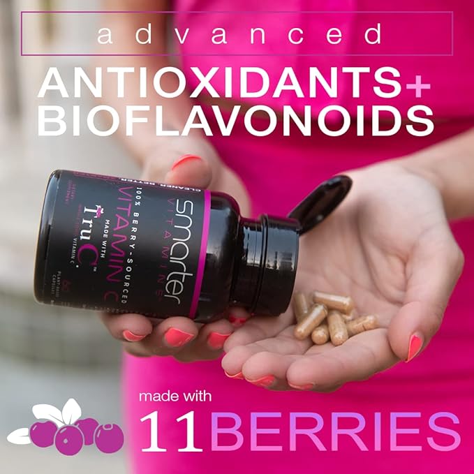 Smarter Raw Whole Food Vitamin C from Berries Premium Antioxidants Bioflavonoids &amp Polyphenols 60 Vegan Capsules