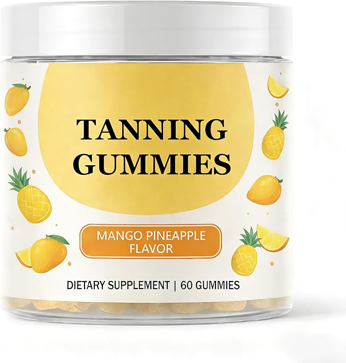 wuliao Gleaux Tanning Gummies Villuna Self Tanning Supplement for Women Goldenne Natural Moisturizing Bronzing Tanner for Face &amp Body Mango Pineapple Flavoreo 60 Gummies (1)