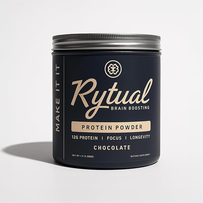 Rytual Brain Boosting Protein Powder – Whey + Nootropics with Lion’s Mane Cordyceps Reishi Ashwagandha &amp L-Theanine – 1lb Chocolate – Focus Recovery &amp Longevity