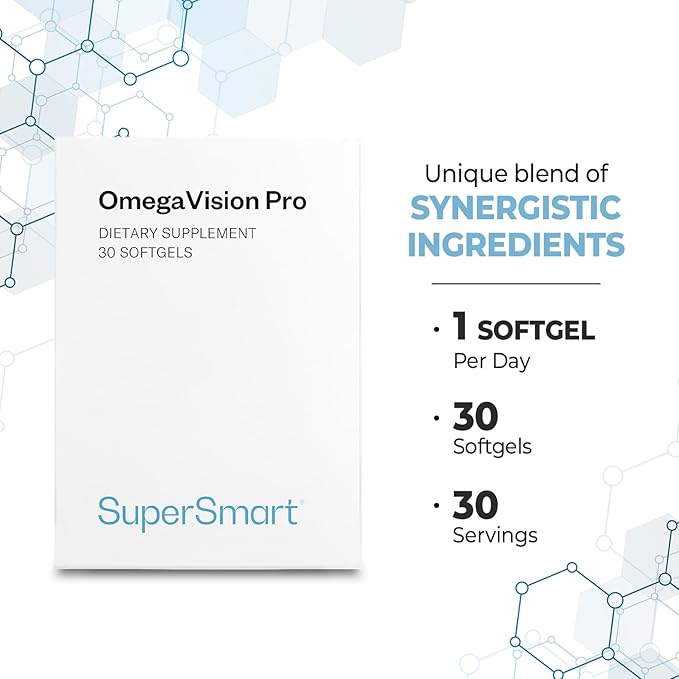 Supersmart OmegaVision Pro - Patented Eye Vitamins with FloraGLO Lutein OPTISHARP Zeaxanthin Omega 3 (DHA/EPA) - Recommended Eye Supplement for Adults Over 50 | Non GMO &amp Gluten Free - 30 Softge